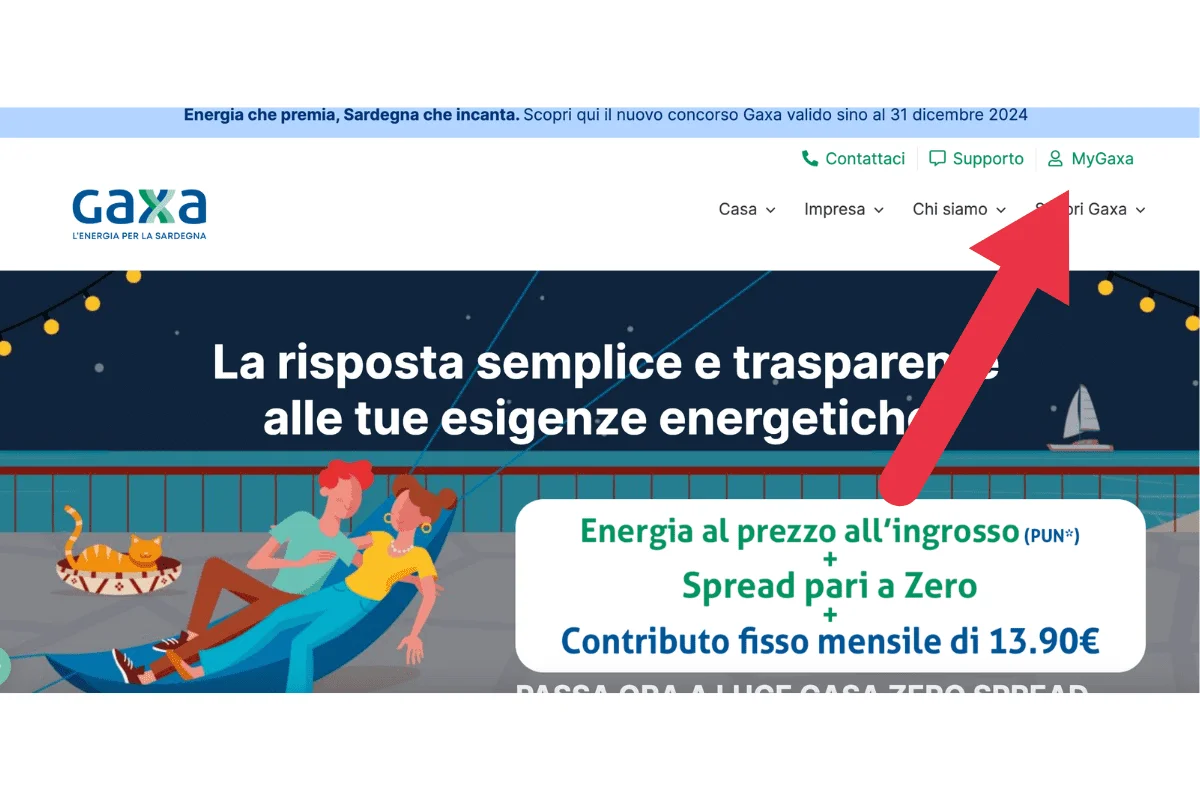 Area clienti Gaxa: pulsante di accesso