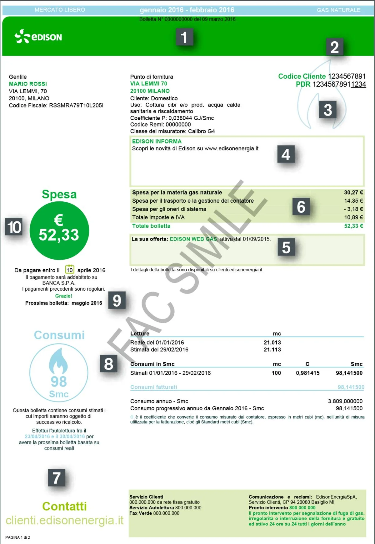 Bolletta Edison gas prima pagina